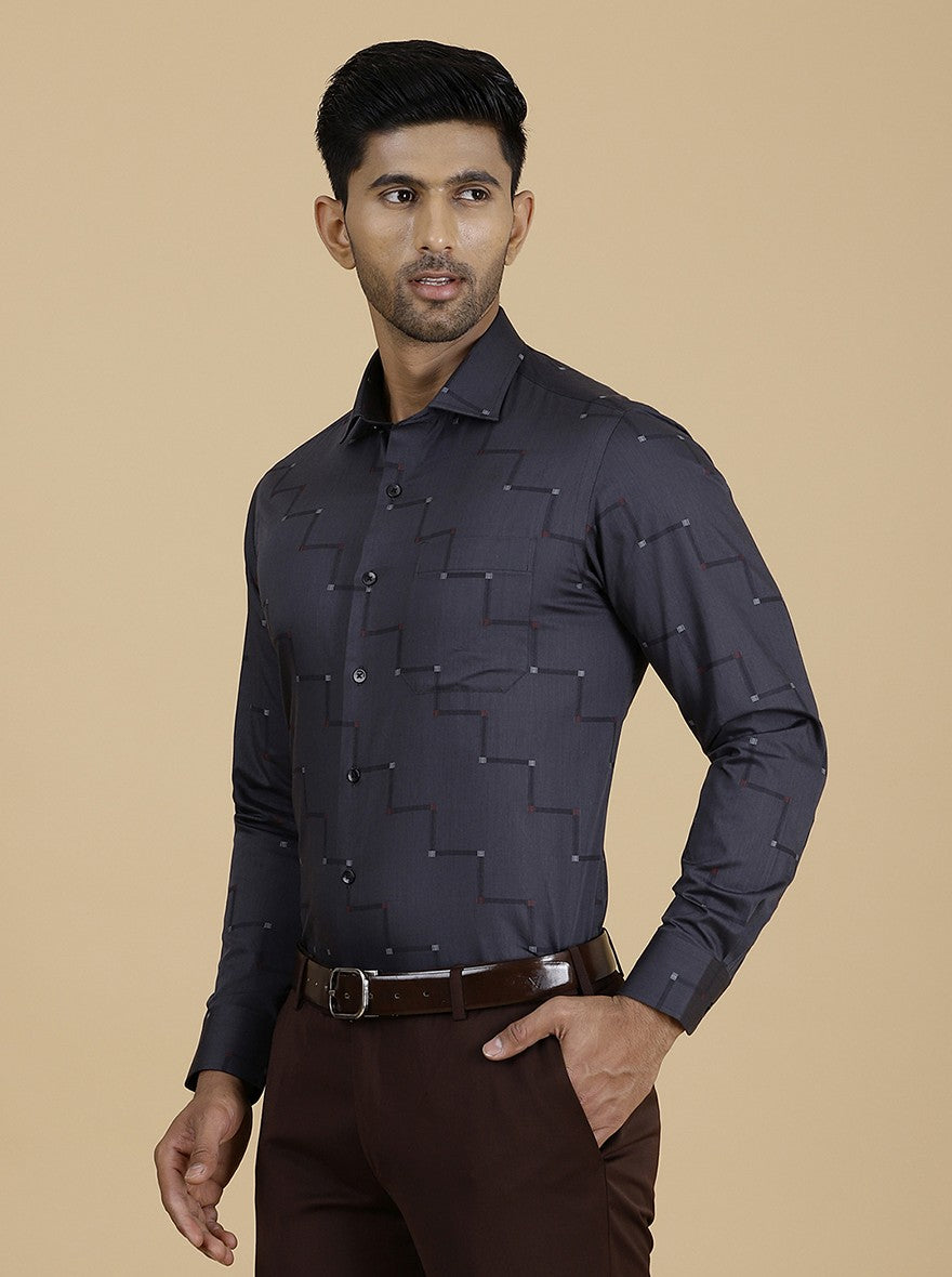 Dark Grey Printed Slim Fit Formal Shirt