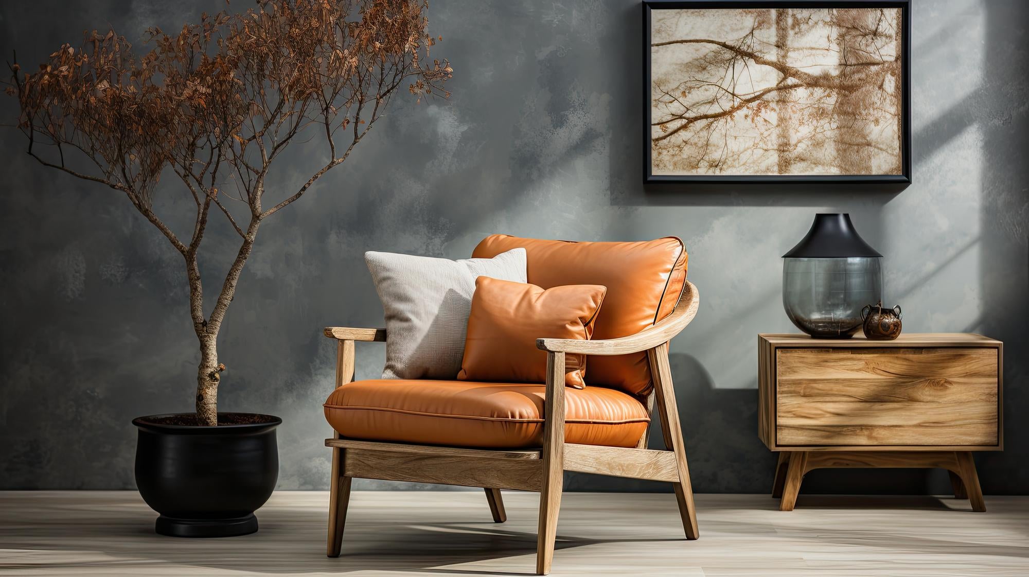 Modern Wood and Fabric Accent Sofa Chair