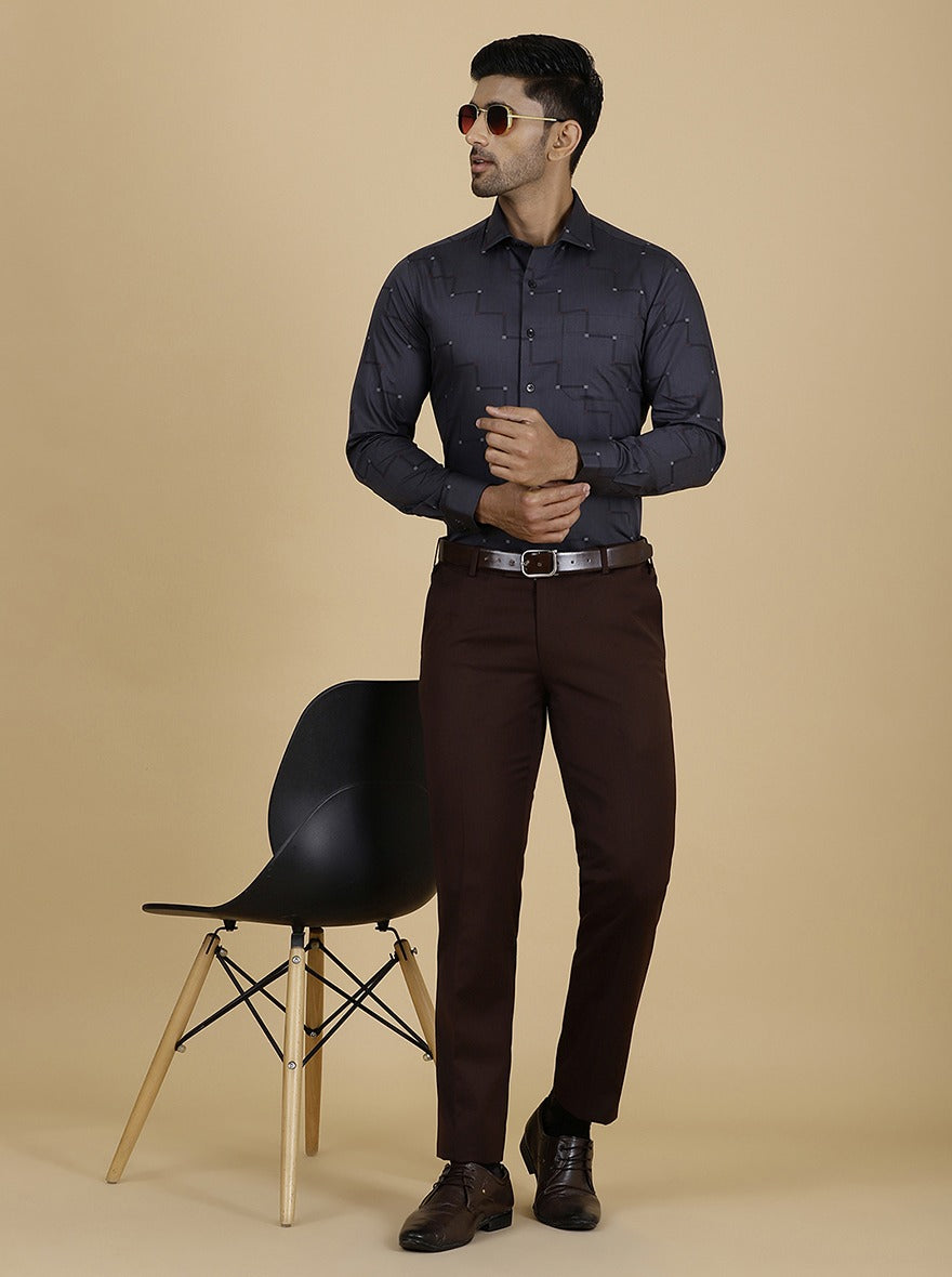 Dark Grey Printed Slim Fit Formal Shirt