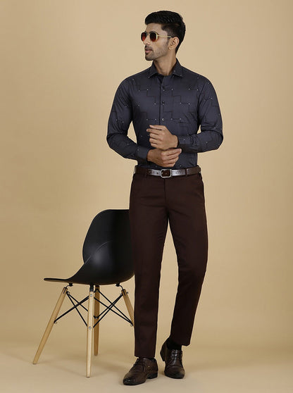 Dark Grey Printed Slim Fit Formal Shirt