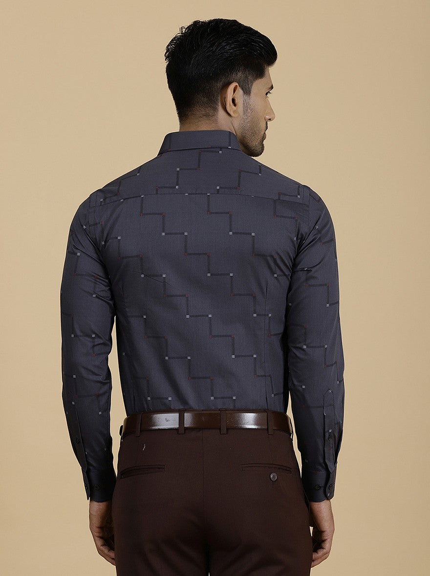 Dark Grey Printed Slim Fit Formal Shirt